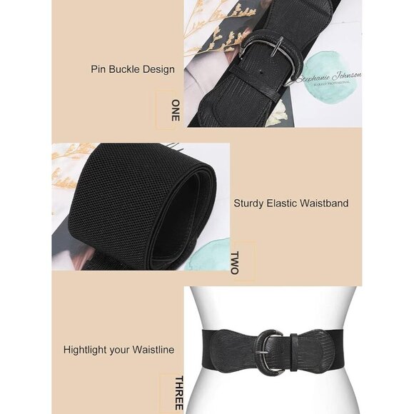 Women Elastic Waist Belt Pack Vintage Stretchy Faux Leather Dress Accessory
